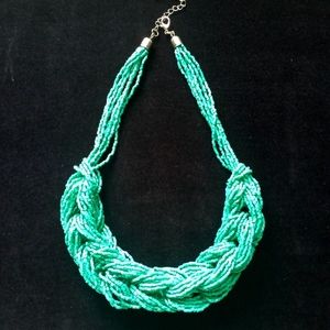 Turquoise colored glass beaded necklace